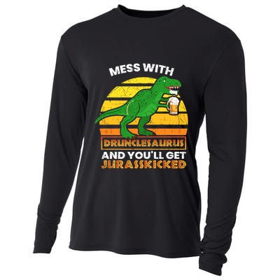 Retro Tgiftrex Druncle Drunclesaurus Slogan Funny Unclesaurus Gift Cooling Performance Long Sleeve Crew