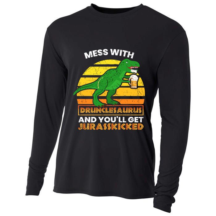 Retro Tgiftrex Druncle Drunclesaurus Slogan Funny Unclesaurus Gift Cooling Performance Long Sleeve Crew