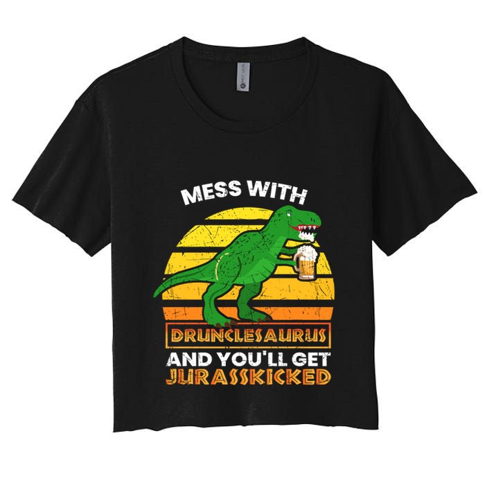 Retro Tgiftrex Druncle Drunclesaurus Slogan Funny Unclesaurus Gift Crop Top