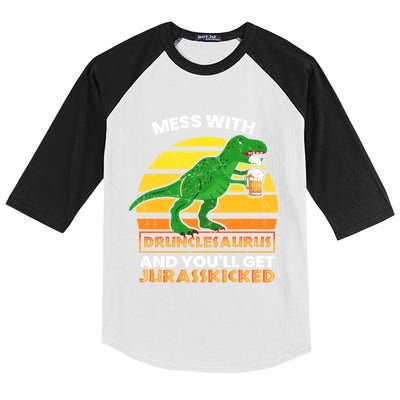 Retro Tgiftrex Druncle Drunclesaurus Slogan Funny Unclesaurus Gift Kids Colorblock Raglan Jersey