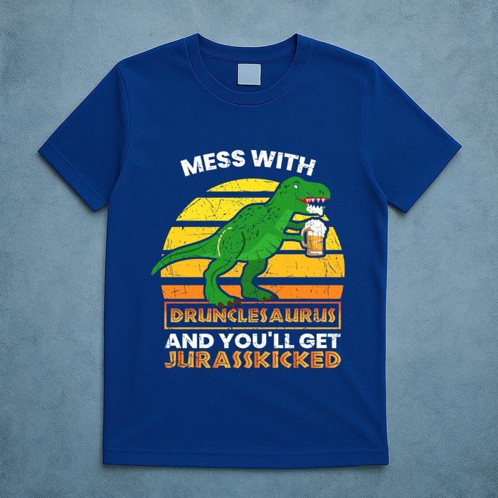 Retro Tgiftrex Druncle Drunclesaurus Slogan Funny Unclesaurus Gift T-Shirt