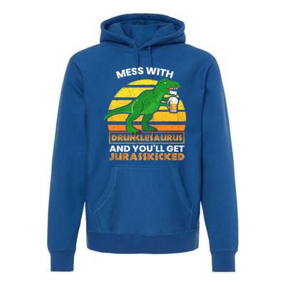 Retro Tgiftrex Druncle Drunclesaurus Slogan Funny Unclesaurus Gift Premium Hoodie