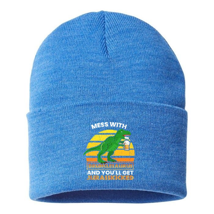 Retro Tgiftrex Druncle Drunclesaurus Slogan Funny Unclesaurus Gift Sustainable Knit Beanie