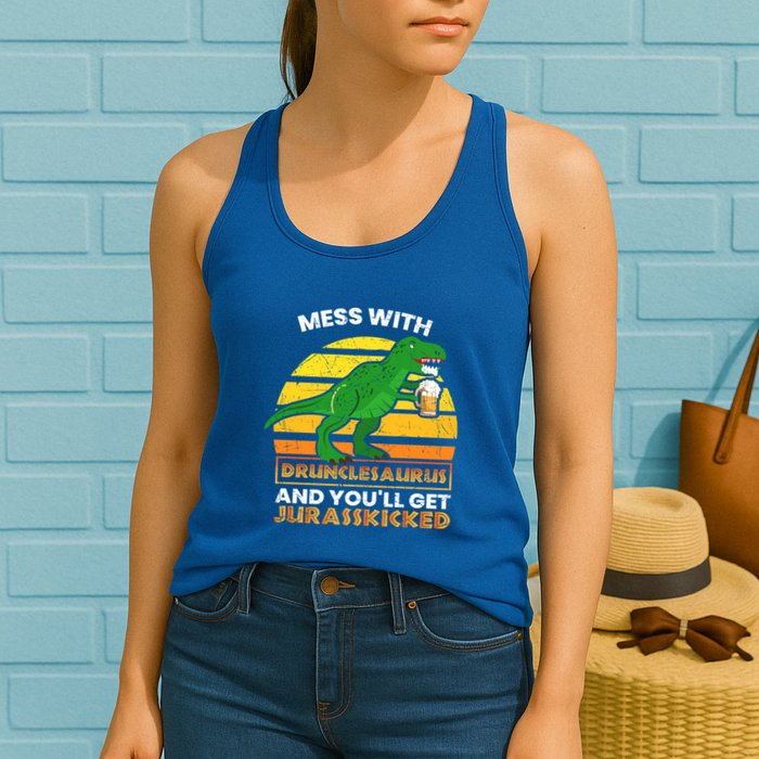 Retro Tgiftrex Druncle Drunclesaurus Slogan Funny Unclesaurus Gift Womens Tank Top