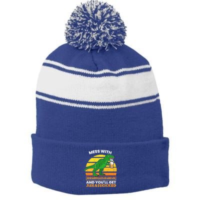 Retro Tgiftrex Druncle Drunclesaurus Slogan Funny Unclesaurus Gift Stripe Pom Pom Beanie