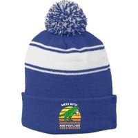 Retro Tgiftrex Druncle Drunclesaurus Slogan Funny Unclesaurus Gift Stripe Pom Pom Beanie
