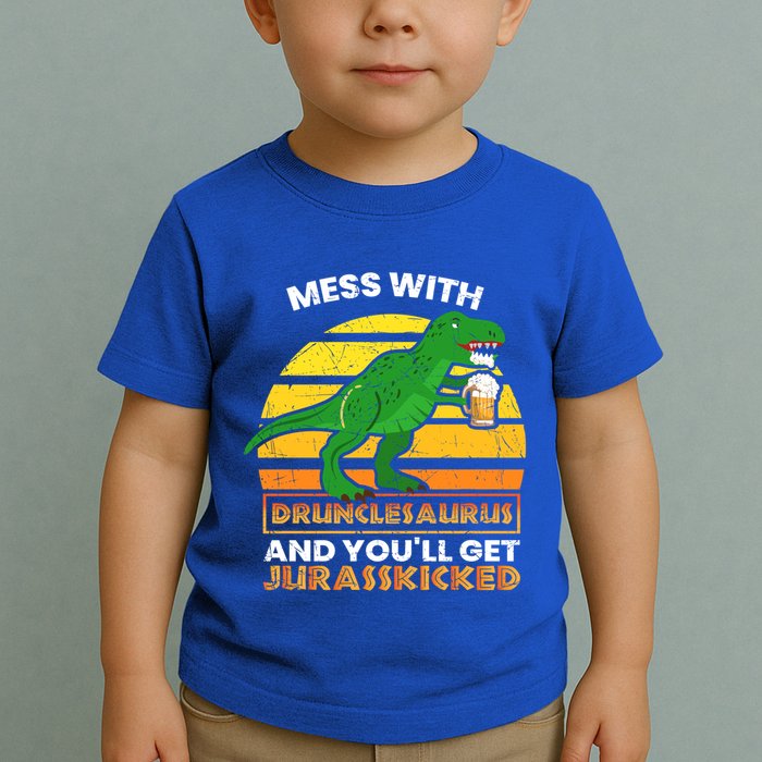Retro Tgiftrex Druncle Drunclesaurus Slogan Funny Unclesaurus Gift Toddler T-Shirt