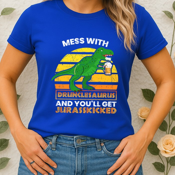 Retro Tgiftrex Druncle Drunclesaurus Slogan Funny Unclesaurus Gift Womens T-Shirt