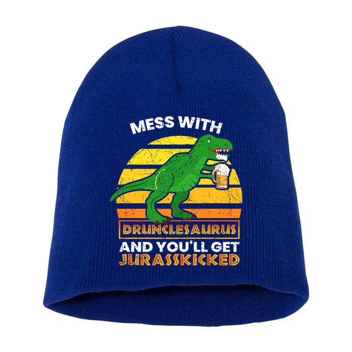 Retro Tgiftrex Druncle Drunclesaurus Slogan Funny Unclesaurus Gift Short Acrylic Beanie
