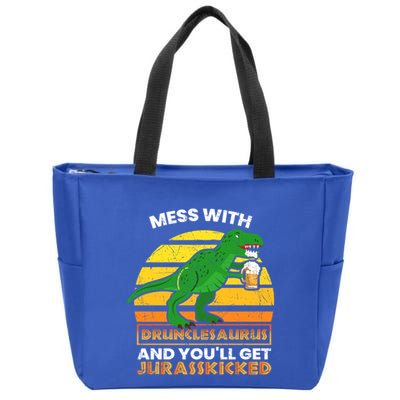 Retro Tgiftrex Druncle Drunclesaurus Slogan Funny Unclesaurus Gift Zip Tote Bag