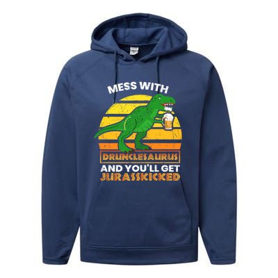 Retro Tgiftrex Druncle Drunclesaurus Slogan Funny Unclesaurus Gift Performance Fleece Hoodie