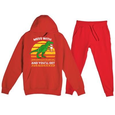 Retro Tgiftrex Druncle Drunclesaurus Slogan Funny Unclesaurus Gift Premium Hooded Sweatsuit Set