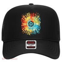 Retro Tie Dye 60s 70s Hippie Aesthetic Graphic Art 100 High Crown Mesh Back Trucker Hat
