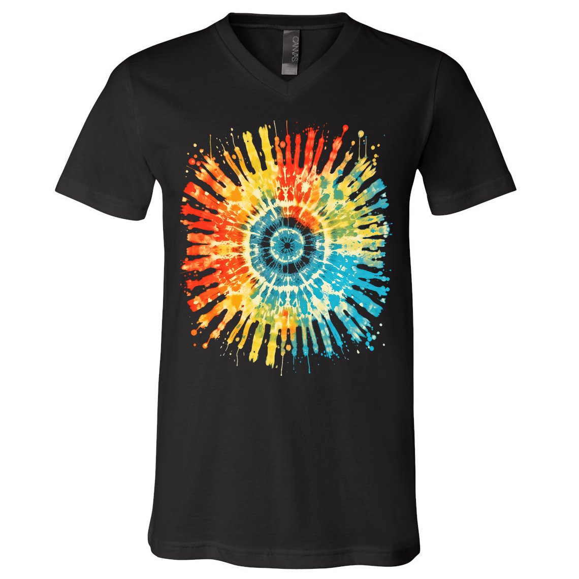 Retro Tie Dye 60s 70s Hippie Aesthetic Graphic Art 100 V-Neck T-Shirt