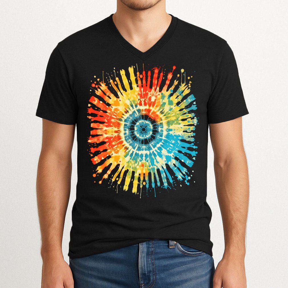 Retro Tie Dye 60s 70s Hippie Aesthetic Graphic Art 100 V-Neck T-Shirt
