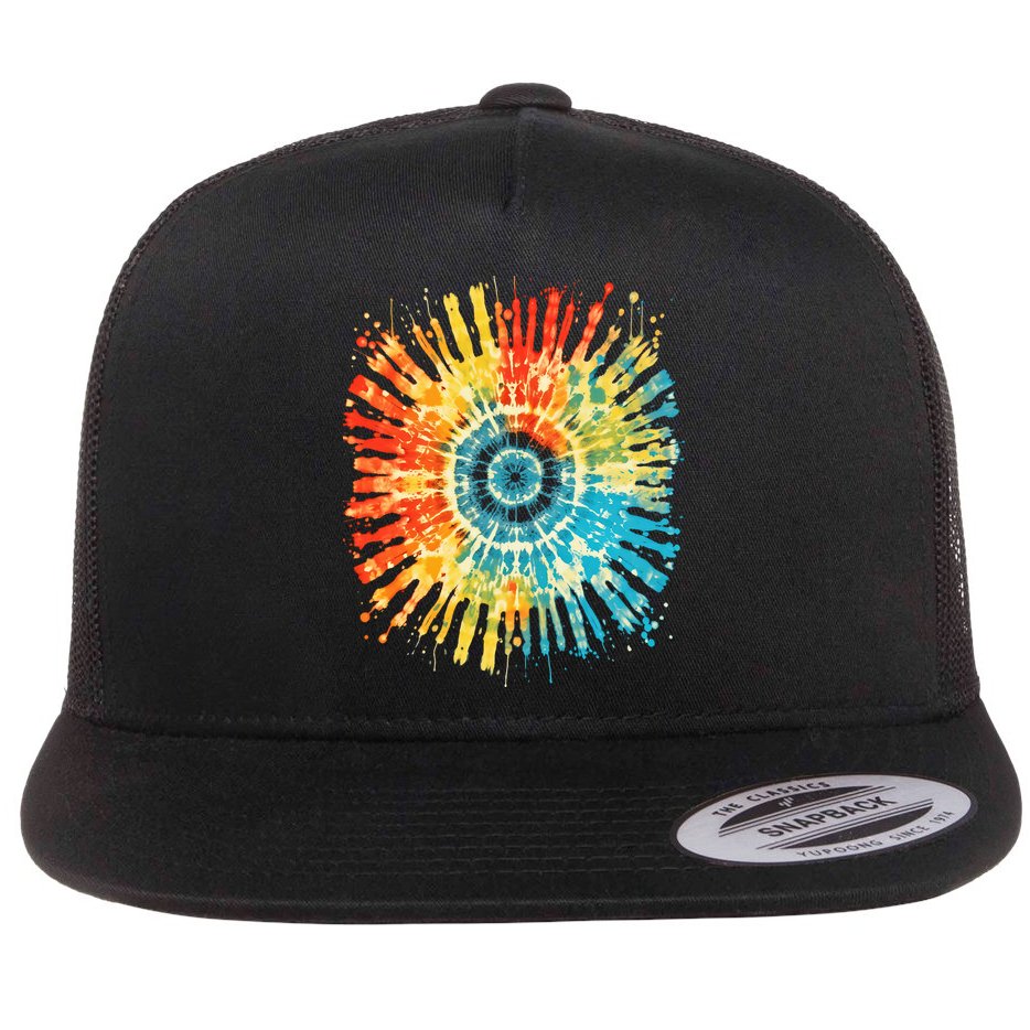 Retro Tie Dye 60s 70s Hippie Aesthetic Graphic Art 100 Flat Bill Trucker Hat