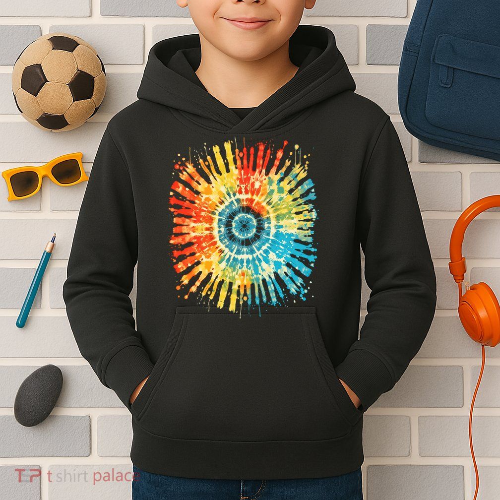Retro Tie Dye 60s 70s Hippie Aesthetic Graphic Art 100 Kids Hoodie