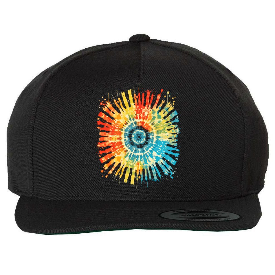 Retro Tie Dye 60s 70s Hippie Aesthetic Graphic Art 100 Wool Snapback Cap