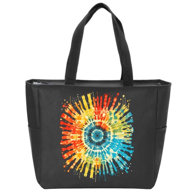 Retro Tie Dye 60s 70s Hippie Aesthetic Graphic Art 100 Zip Tote Bag