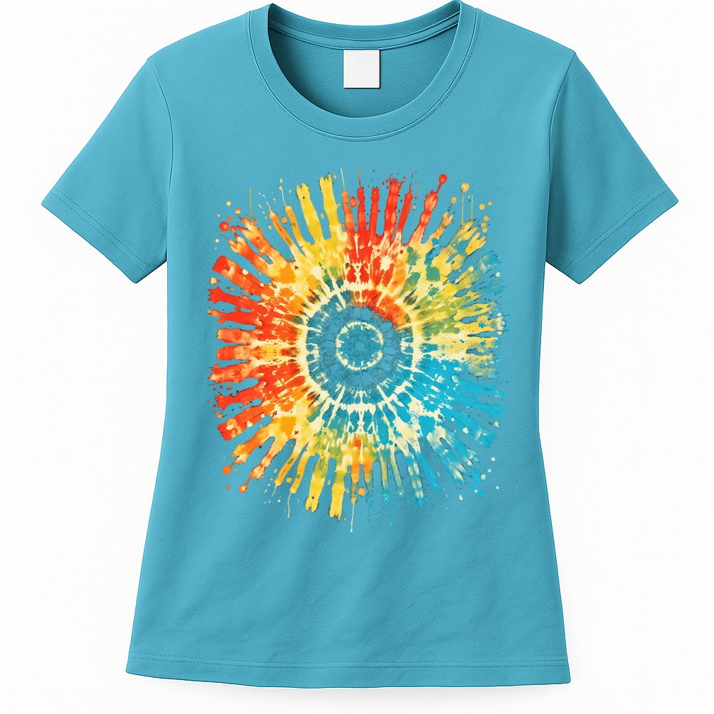 Retro Tie Dye 60s 70s Hippie Aesthetic Graphic Art 100 Womens T-Shirt