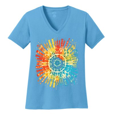 Retro Tie Dye 60s 70s Hippie Aesthetic Graphic Art 100 Women's V-Neck T-Shirt