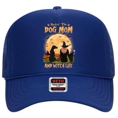 Rocking The Dog Mom And Witch Life Dobern Halloween Meaningful Gift High Crown Mesh Back Trucker Hat