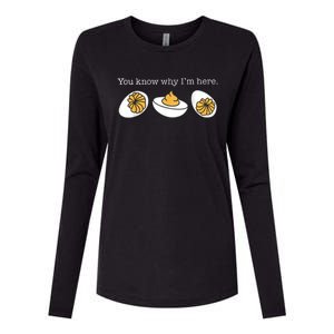 Retro Thanksgiving Dinner You Know Why IM Here Deviled Egg Womens Cotton Relaxed Long Sleeve T-Shirt