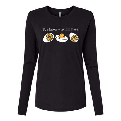 Retro Thanksgiving Dinner You Know Why IM Here Deviled Egg Womens Cotton Relaxed Long Sleeve T-Shirt