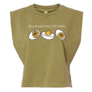 Retro Thanksgiving Dinner You Know Why IM Here Deviled Egg Garment-Dyed Women's Muscle Tee