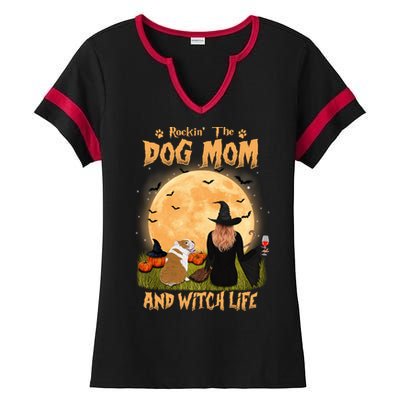 Rocking The Dog Mom And Witch Life English Bulldog Halloween Great Gift Ladies Halftime Notch Neck Tee