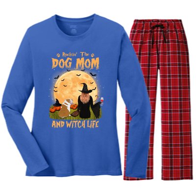 Rocking The Dog Mom And Witch Life English Bulldog Halloween Great Gift Women's Long Sleeve Flannel Pajama Set 