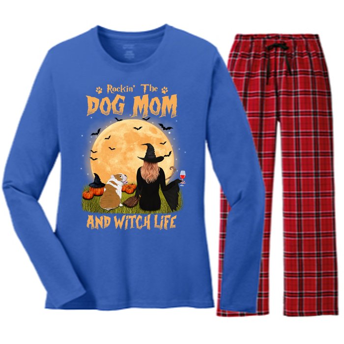 Rocking The Dog Mom And Witch Life English Bulldog Halloween Great Gift Women's Long Sleeve Flannel Pajama Set 