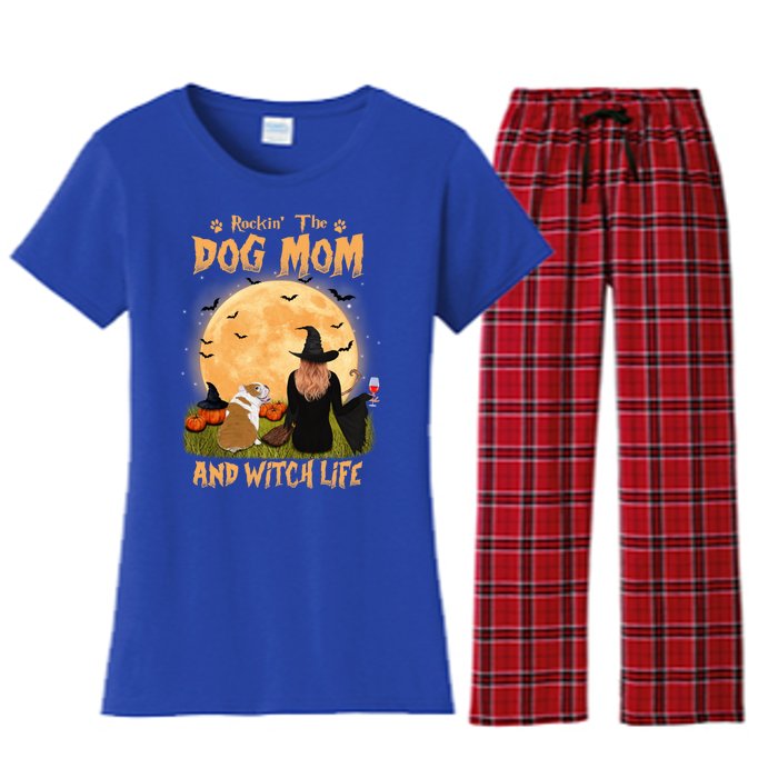 Rocking The Dog Mom And Witch Life English Bulldog Halloween Great Gift Women's Flannel Pajama Set