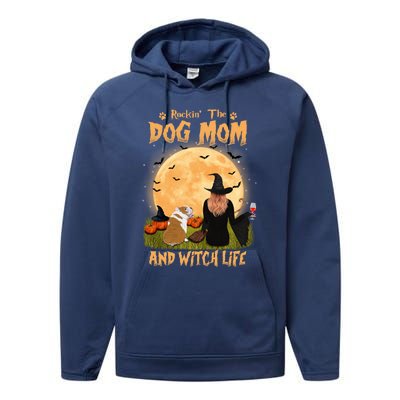 Rocking The Dog Mom And Witch Life English Bulldog Halloween Great Gift Performance Fleece Hoodie