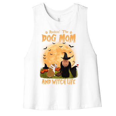 Rocking The Dog Mom And Witch Life English Bulldog Halloween Great Gift Women's Racerback Cropped Tank