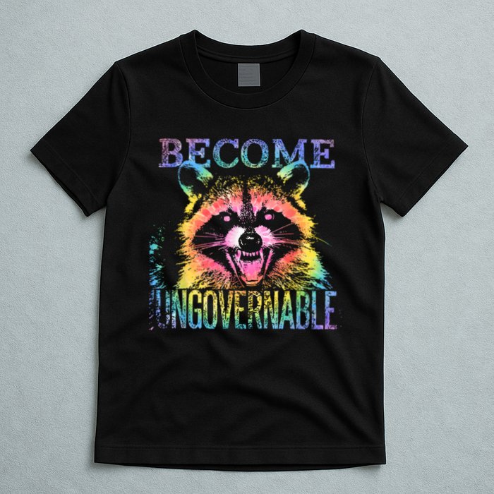 Retro Tie Dye Raccoon Become Ungovernable Funny Apparel  T-Shirt