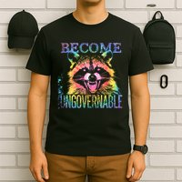 Retro Tie Dye Raccoon Become Ungovernable Funny Apparel  T-Shirt