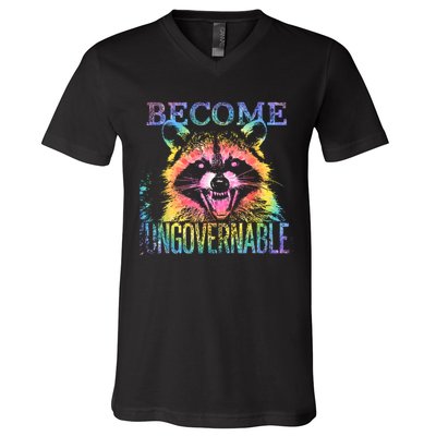 Retro Tie Dye Raccoon Become Ungovernable Funny Apparel  V-Neck T-Shirt