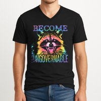 Retro Tie Dye Raccoon Become Ungovernable Funny Apparel  V-Neck T-Shirt