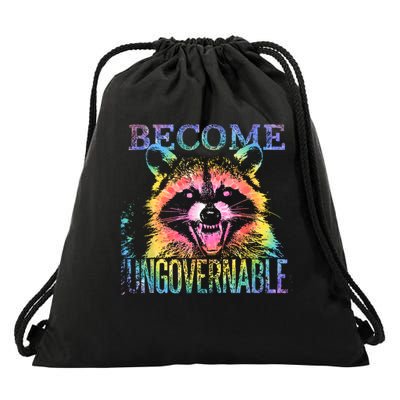 Retro Tie Dye Raccoon Become Ungovernable Funny Apparel  Drawstring Bag