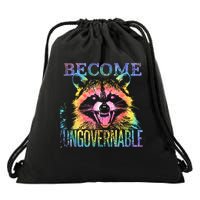 Retro Tie Dye Raccoon Become Ungovernable Funny Apparel  Drawstring Bag