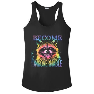 Retro Tie Dye Raccoon Become Ungovernable Funny Apparel  Ladies PosiCharge Competitor Racerback Tank