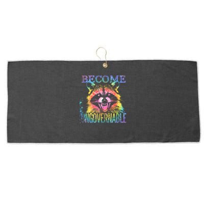 Retro Tie Dye Raccoon Become Ungovernable Funny Apparel  Large Microfiber Waffle Golf Towel