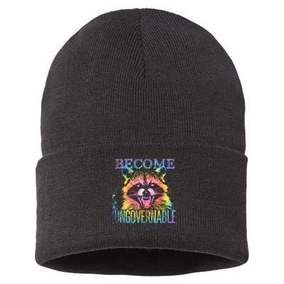 Retro Tie Dye Raccoon Become Ungovernable Funny Apparel  Sustainable Knit Beanie