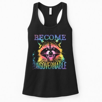 Retro Tie Dye Raccoon Become Ungovernable Funny Apparel  Womens Tank Top