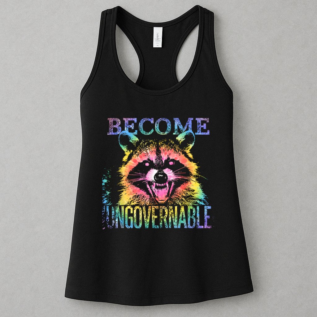 Retro Tie Dye Raccoon Become Ungovernable Funny Apparel  Womens Tank Top