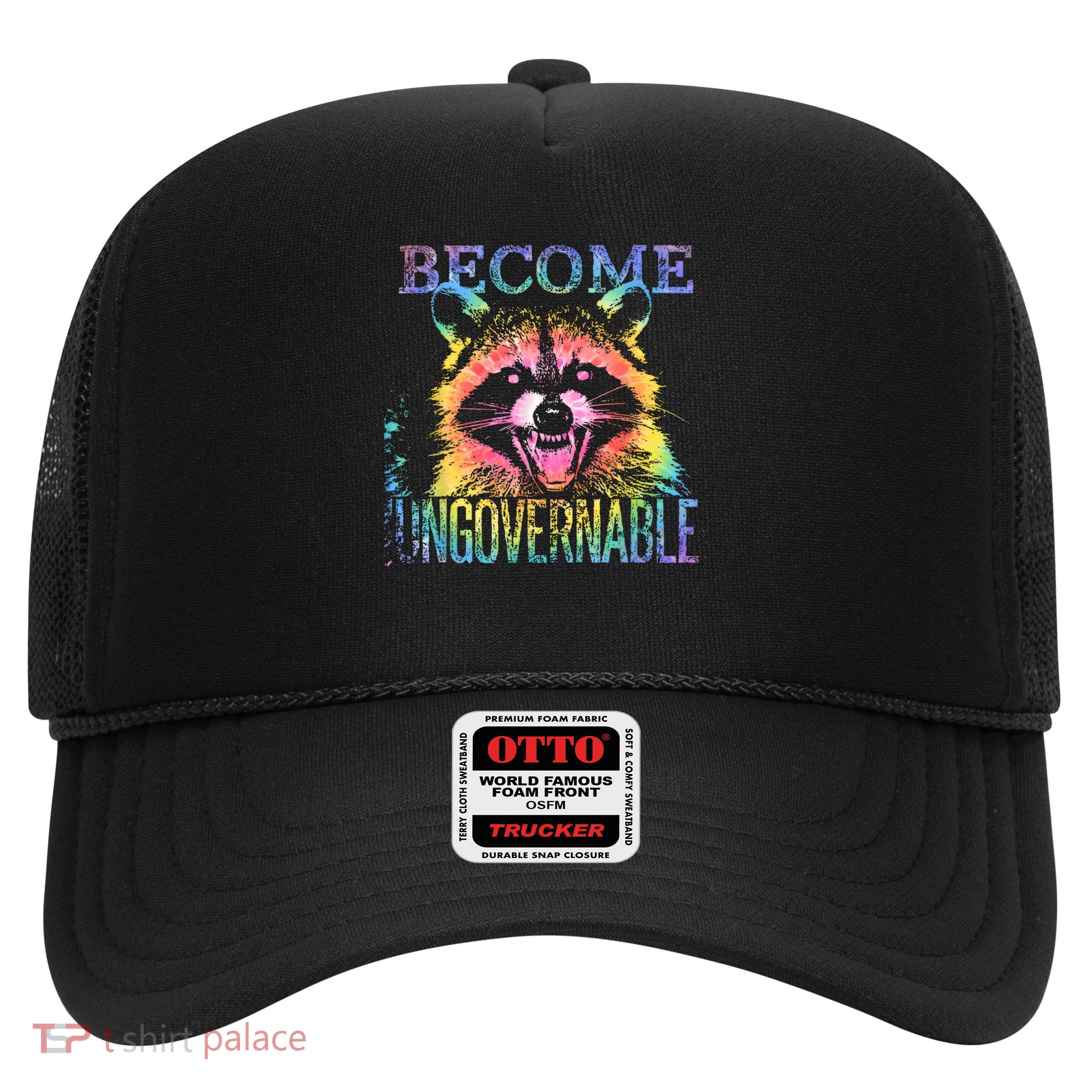 Retro Tie Dye Raccoon Become Ungovernable Funny Apparel  Trucker Hat