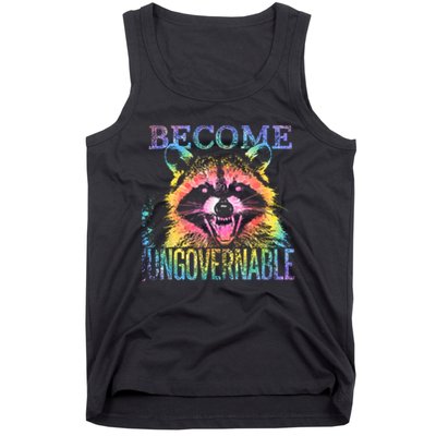 Retro Tie Dye Raccoon Become Ungovernable Funny Apparel  Tank Top