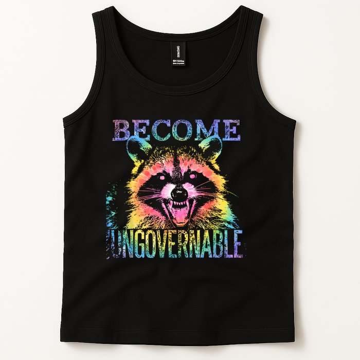 Retro Tie Dye Raccoon Become Ungovernable Funny Apparel  Tank Top