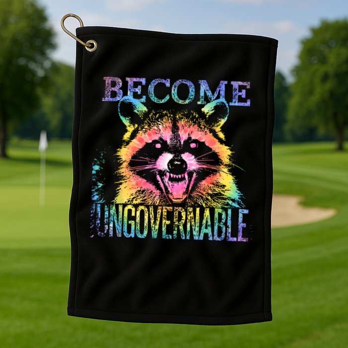 Retro Tie Dye Raccoon Become Ungovernable Funny Apparel  Golf Towel